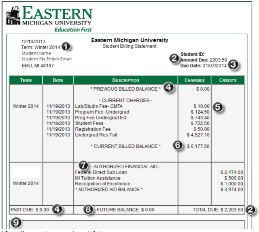 Example of college tuition bill